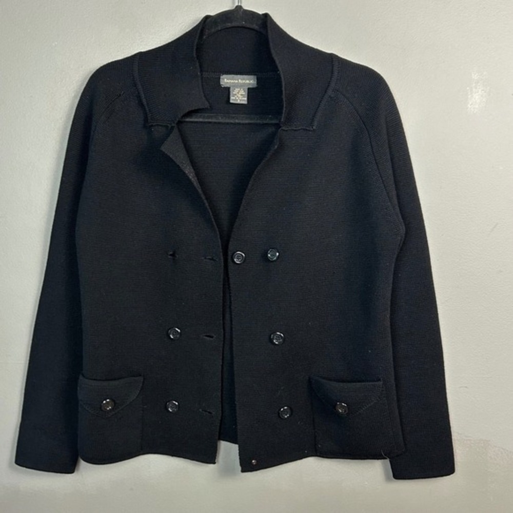 Banana Republic sweater cardigan small 90s minimalist Black Wool double breasted